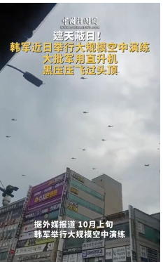 韩军演练 大批直升机黑压压飞过头顶